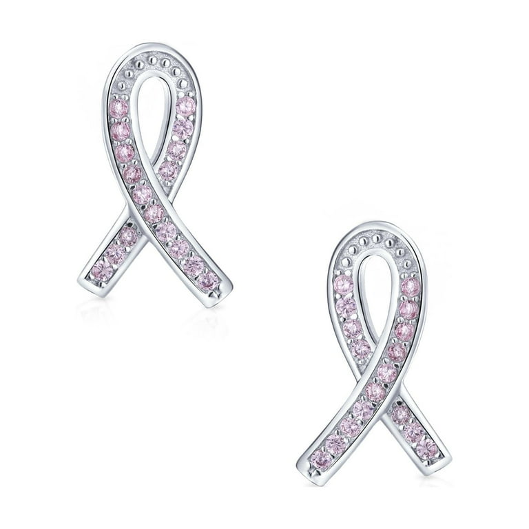 Bling Jewelry Womens Strength Hope CZ Stud Earrings: Pink Ribbon