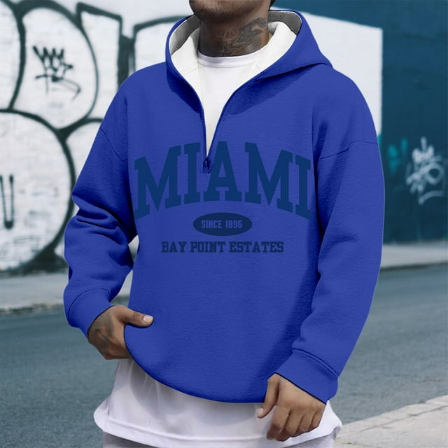 MHFRRA Sudadera con Capucha y Cremallera de Un Cuarto con Estampado de Letras, Suave, para Uso Diario, Cómoda, Ligera, Deportiva E Informal Azul