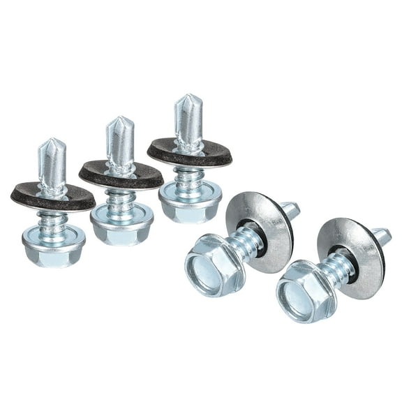 Uxcell #14x3/4" Self Drilling Screws with Rubber Washer, 200Pcs Zinc Plated Finish Hex Head Self Tapping Screws with EPDM Washer for Metal