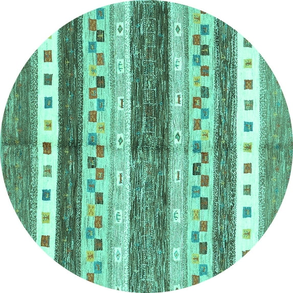 Ahgly Company Machine Washable Indoor Round Abstract Turquoise Blue Contemporary Area Rugs, 3' Round