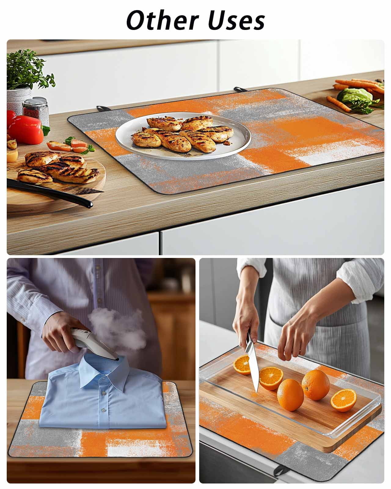 Stove Top Covers for Electric Stove, Orange Grey Glass Stovetop Cover Protector, Modern White Mottled Graffiti Art Painting Induction Cooktop Protector Oven Mat for Kitchen Countertop 24"x21"