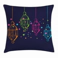 thumbnail image 1 of Lantern Throw Pillow Cushion Cover, Candles in Night Sketch in Various Colors with Dots Islamic Motifs, Decorative Square Accent Pillow Case, 24 X 24 Inches, Dark Purple Multicolor, by Ambesonne, 1 of 2