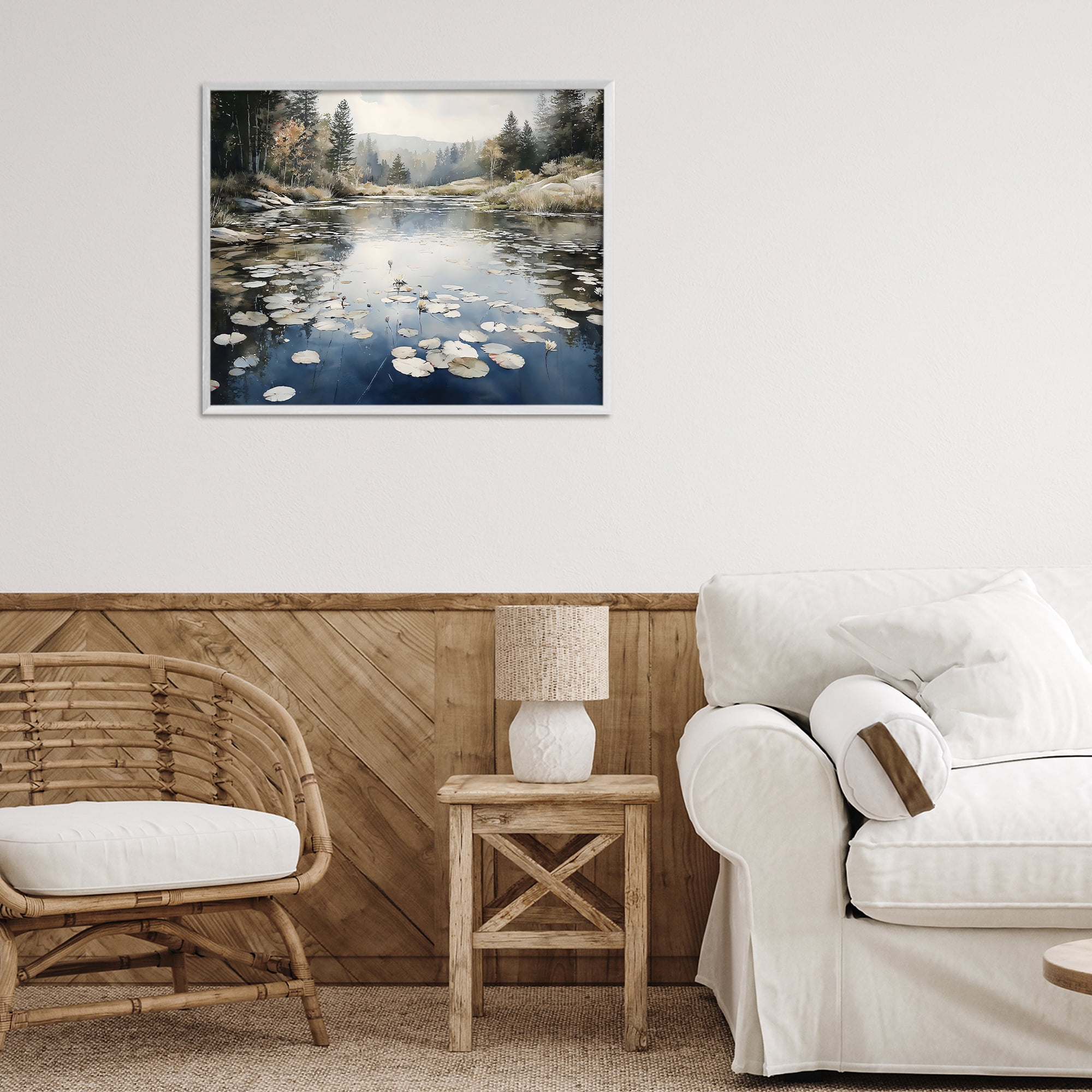 Stupell Industries Still Pond with Morning Reflections White Framed Giclee Art, design by Franklyn Gregory
