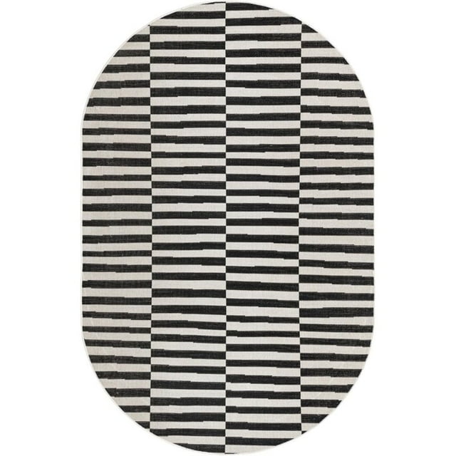 Unique Loom Williamsburg Alternating Stripes Rug 7' 10 x 10' Oval Black/Beige