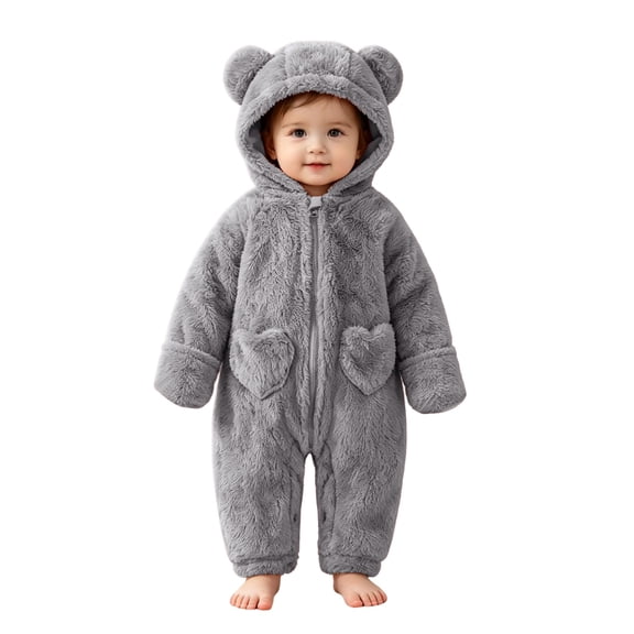OJSFQUFP Baby Newborn Bear Outfit Fleece Snowsuit Winter Clothes Hooded Jumpsuit Romper for Baby boy girl