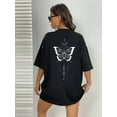 thumbnail image 6 of Butterfly Print Drop Shoulder Tee Graphic Tees Women Tops, 6 of 7