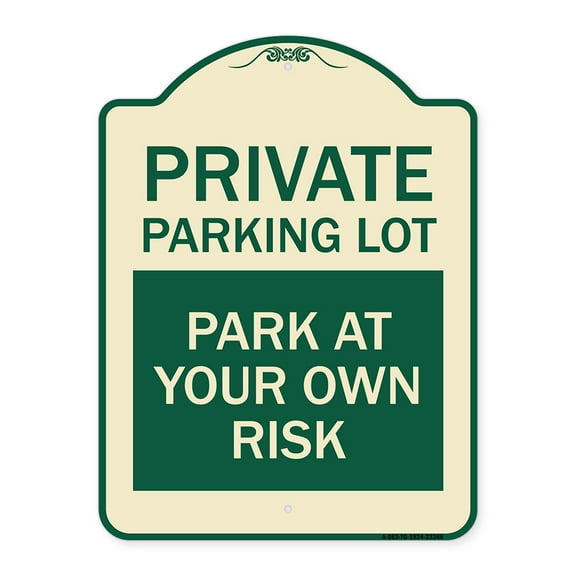 SignMission Designer Series Sign - Private Parking Lot | Tan & Green 18" x 24" Heavy-Gauge Aluminum Architectural Sign | Protect Your Business & Municipality | Made in the USA