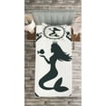 thumbnail image 3 of Ambesonne Mermaid Quilted Bedspread Set 2 Pcs, Vintage Cartoon Fish, Twin Size, Black White, 3 of 3