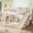 Beige + MDF + Pine + Plywood + Queen, variant on Queen Size Loft Bed with upholstered headboard and storage shelves, complete with ladder and slide, Beige