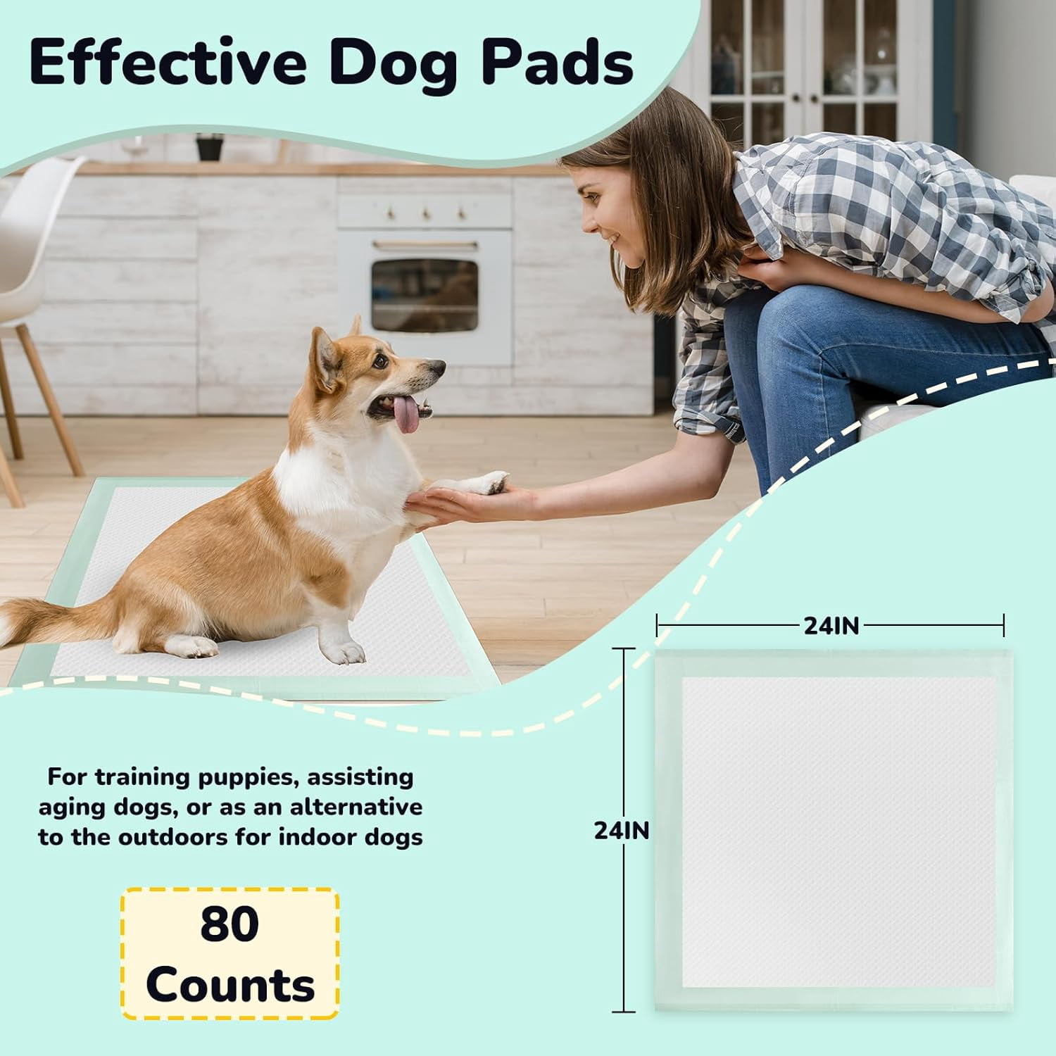 80PCS Pet Training and Puppy Pads - 24"x24" Disposable Waterproof Puppy Pee Pads - Maximum Absorption and Protection