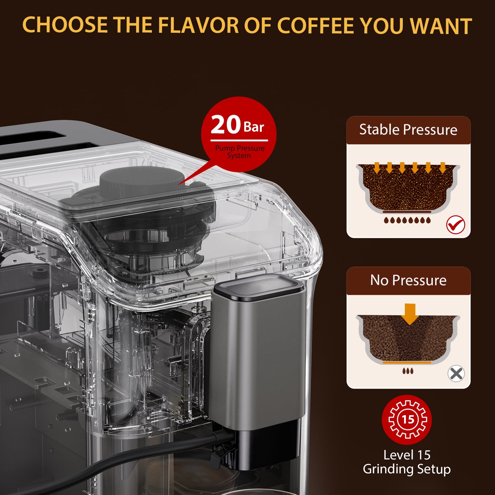 Ataucjin Fully Automatic Espresso Machine with Milk Frother, 4-in-1 Coffee Maker with Built-In Conical Burr Grinder & Touch Display, for Espresso, Cappuccino & Latte