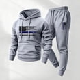 thumbnail image 2 of Sewkxo Sweatsuit for Men 2 Piece Set Fashion 2026 Fleece American Flag Print Drawstring Hoodie and Sweatpants Fall Winter Hooded Solid Color Ribbed Pullover Set with Pocket,Light Gray L, 2 of 4