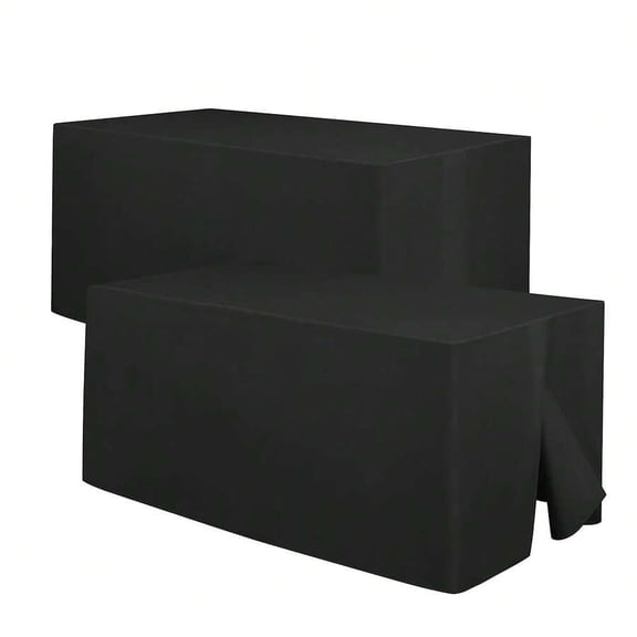 Black Waterproof Fitted Tablecloths 2 Pack, 30x48 Inch Tear Resistant Rectangle Table Cover For 4 Foot Tables, Polyester