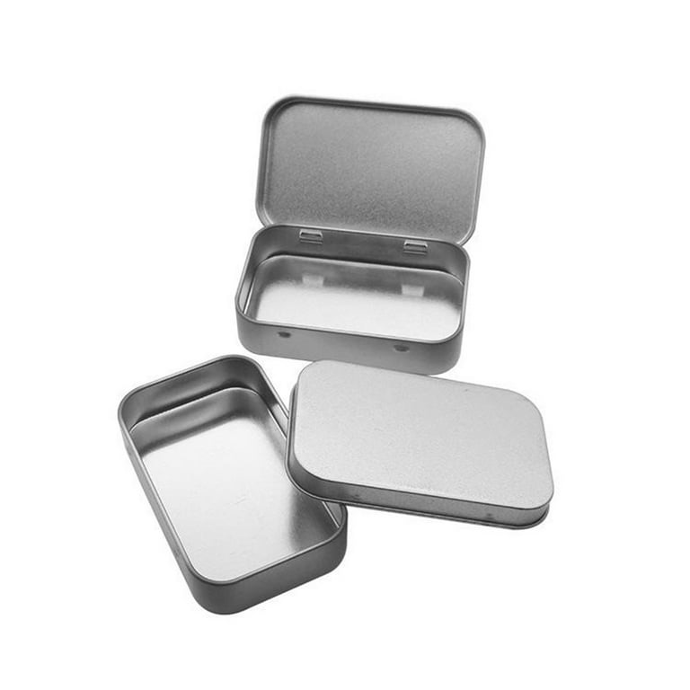 Gerich Metal Rectangular Empty Hinged Tins - Pack of 12 Silver Mini  Portable Box Containers Small Storage Kit & Home Organizer Small Tins with  Lids Craft Containers 
