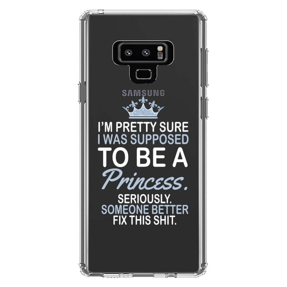DistinctInk Clear Shockproof Hybrid Case for Samsung Galaxy Note 9 - TPU Bumper Acrylic Back Tempered Glass Screen Protector - I Was Supposed to Be a Princess Fix This
