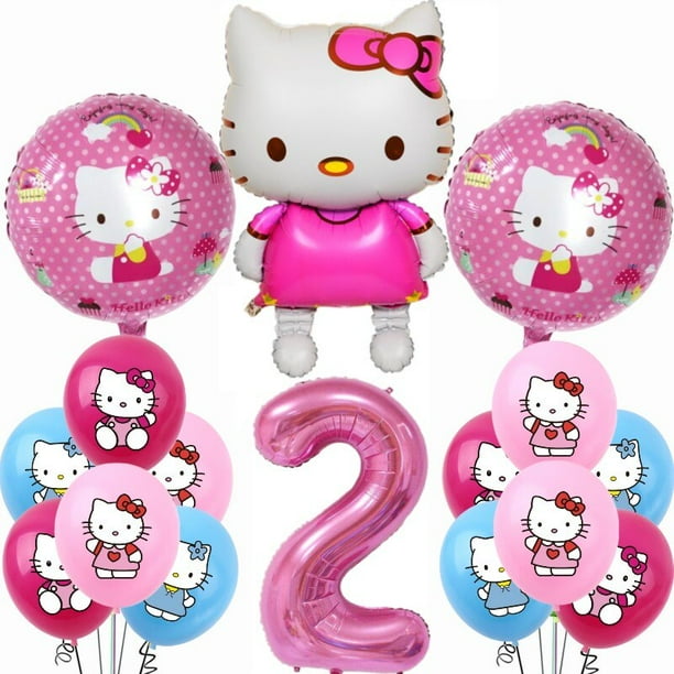 Decoraciones de fiesta de cumpleaños con temática de Hello Kitty, juego de vajilla con globos, plato de papel, taza, servilleta, juguete de regalo para niños y niñas