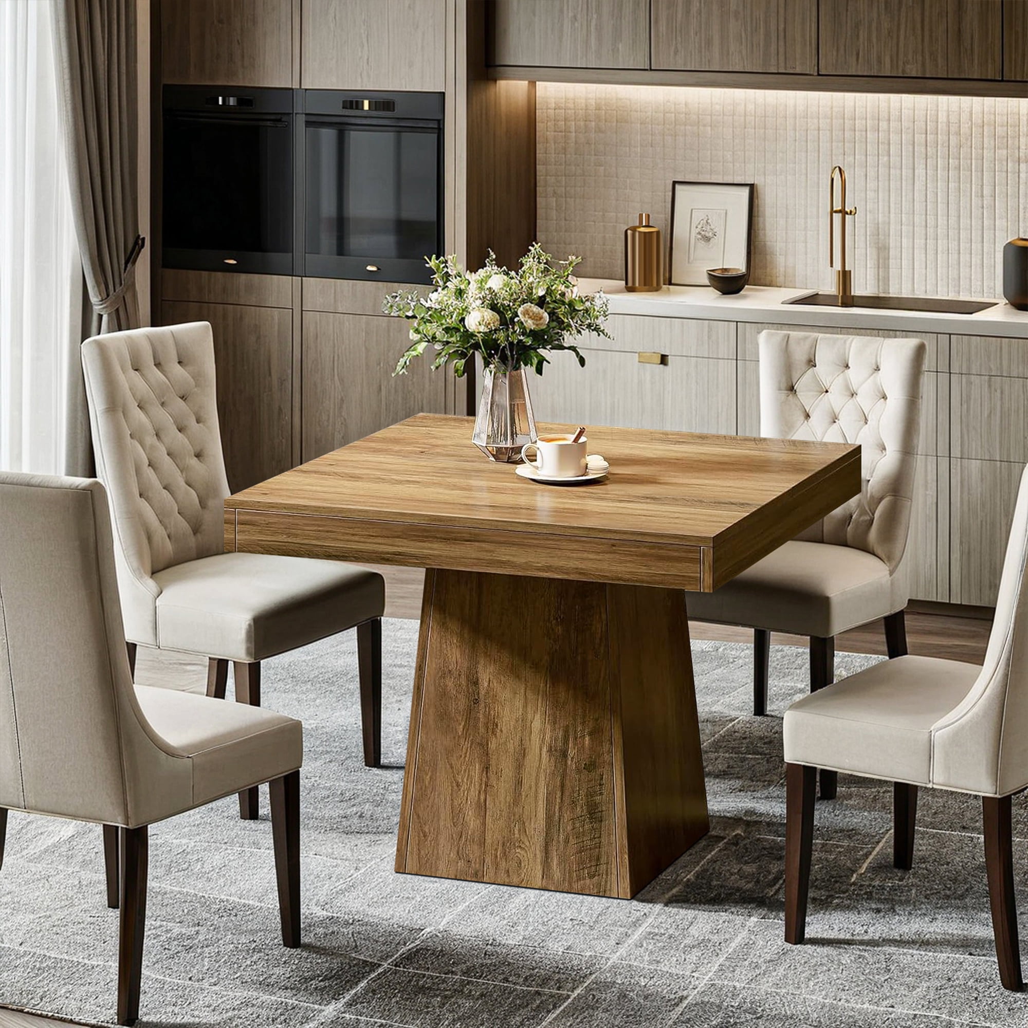 Demi Bonn 31" Modern Square Dining Table for 4 People, Wood Farmhouse Kitchen Dinner Table for Dining Room, Living Room Furniture, Brown