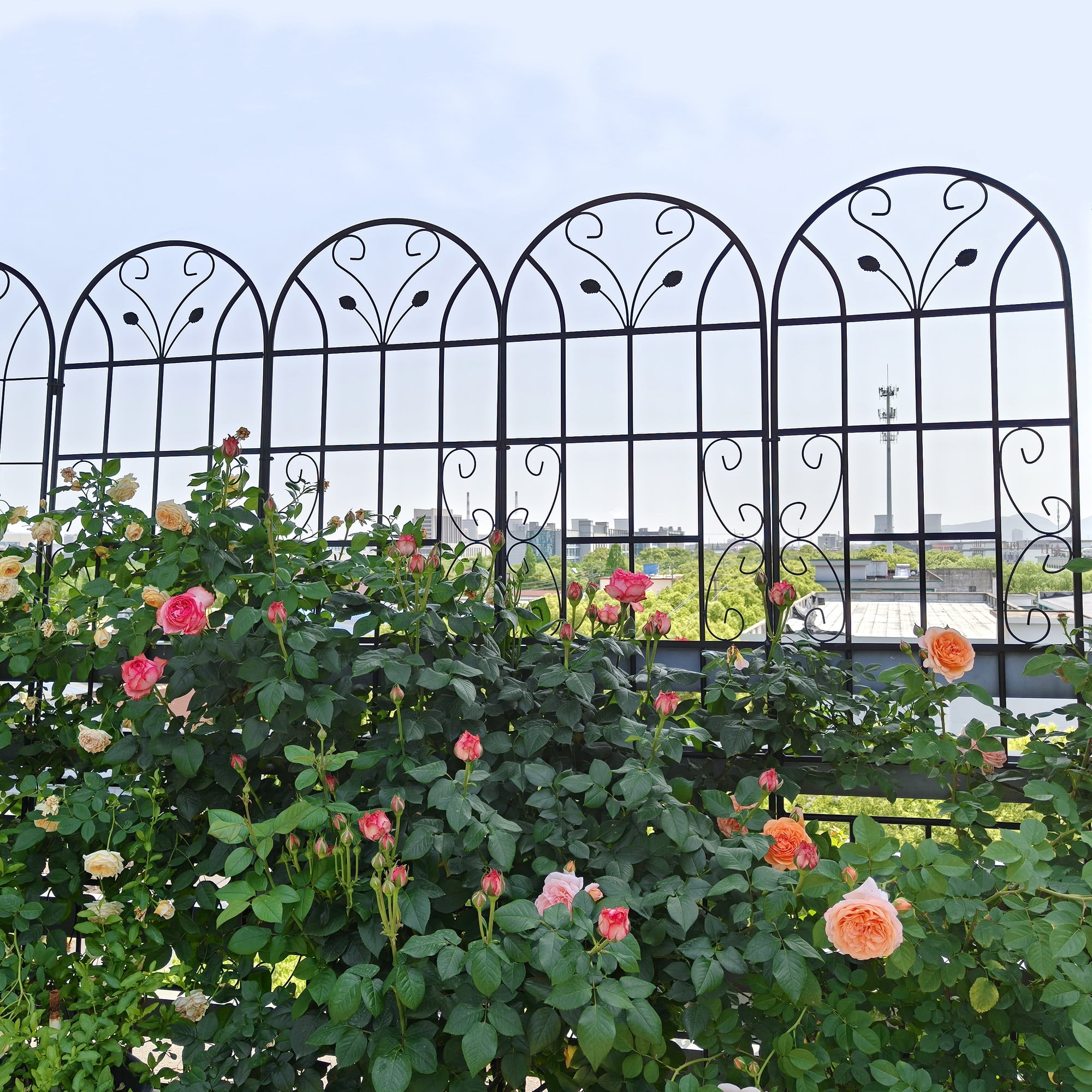 Yoneston 4 Pack 86.7"x19.7" Metal Garden Trellis, Decorative Arched Trellis for Climbing Plants, Metal Coating Anti-Rust and Sturdy for outdoor, Black