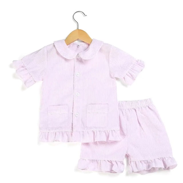 Conjunto de pijama para niños, pijamas de punto a juego, pijamas de Pascua con volantes a cuadros de verano, ropa de dormir para bebés y niños