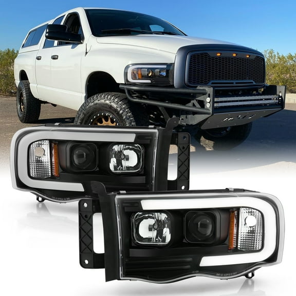 AKKON - Fits 2002-2005 Dodge Ram 1500 2500 3500 Pickup Truck C-Tube [Low-Beam LED] Projector headlights Pair Driver   Passenger