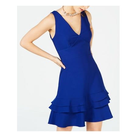 TEEZE ME Womens Blue Sleeveless V Neck Mini Evening A-Line Dress Juniors 34