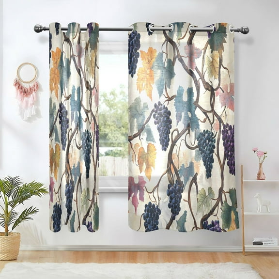 Yayeee Window Curtains Set of 2 for Living Room Light Filtering 63"x42", Beige Grape Leaves Pattern