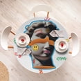 thumbnail image 3 of Ambesonne Emoji Fitted Round Tablecloth, Modern Sculpture Graffiti Art, 45"- 56" Diameter, White and Multicolor, 3 of 4