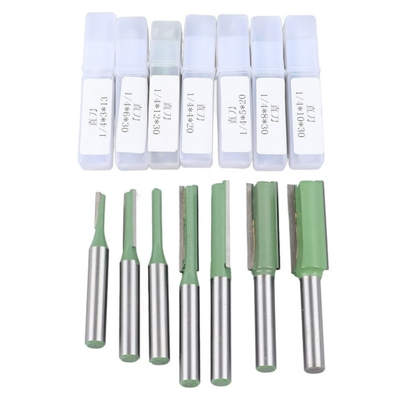 7Pcs Straight Bit Set 1/4 Shank Router Kit Carbide Woodworking Tools with Storage Box