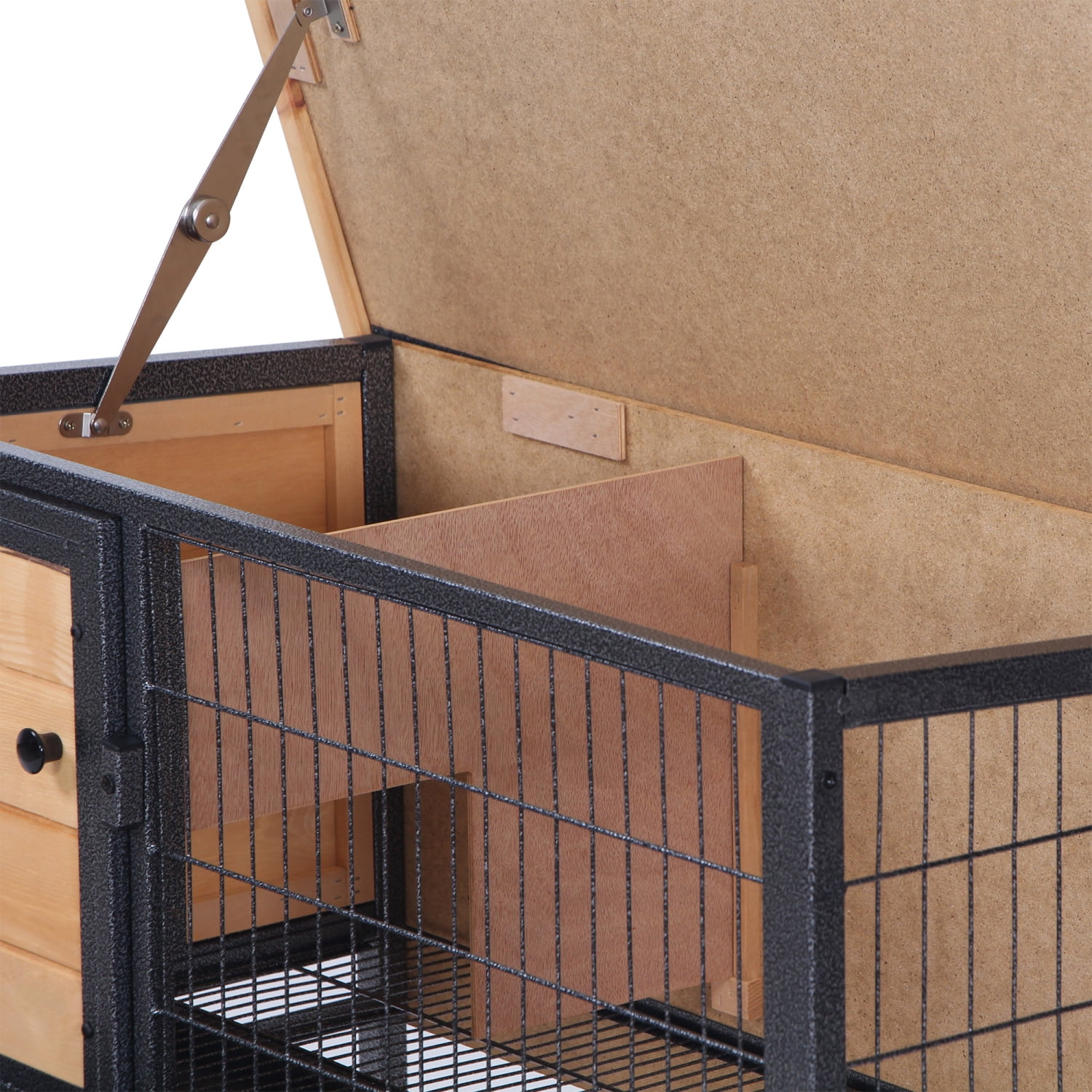 Natural Wood Rabbit Hutch, Elevated Bunny Cage for Indoor/Outdoor, Metal Frame, Openable Roof & No Leak Tray