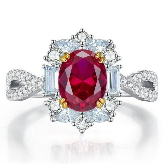 Vintage 100% 925 Sterling Silver Oval Ruby High Carbon Diamonds Gemstone Party Ring For Women Fine Jewelry