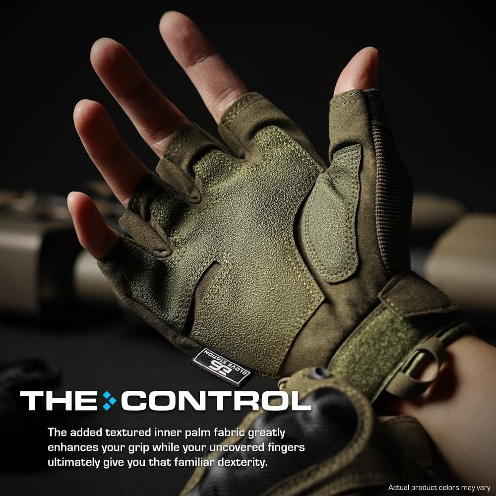 Glove Station- Fingerless Knuckle Gloves for Men - Motorcycle Gloves for Driving, Hiking, or Work - Green/Large