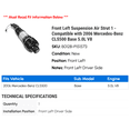 thumbnail image 2 of Front Left Suspension Air Strut 1 - Compatible with 2006 Mercedes-Benz CLS500 Base 5.0L V8 - Autopart Premium, 2 of 2