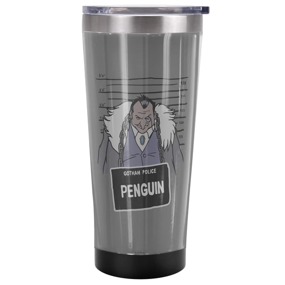 Batman Official The Penguin Mugshot 20 oz Travel Tumbler, Stainless Steel, Vacuum Insulated with Leak Resistant Slide-Lock Lid