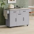 thumbnail image 2 of Farmhouse Kitchen Island with Trash Can Storage Cabinet, Kitchen Cart with Drop Leaf, Spice Rack, Towel Rack and Drawer, Rolling Kitchen Island on Wheels with Adjustable Shelf (Grey), 2 of 9