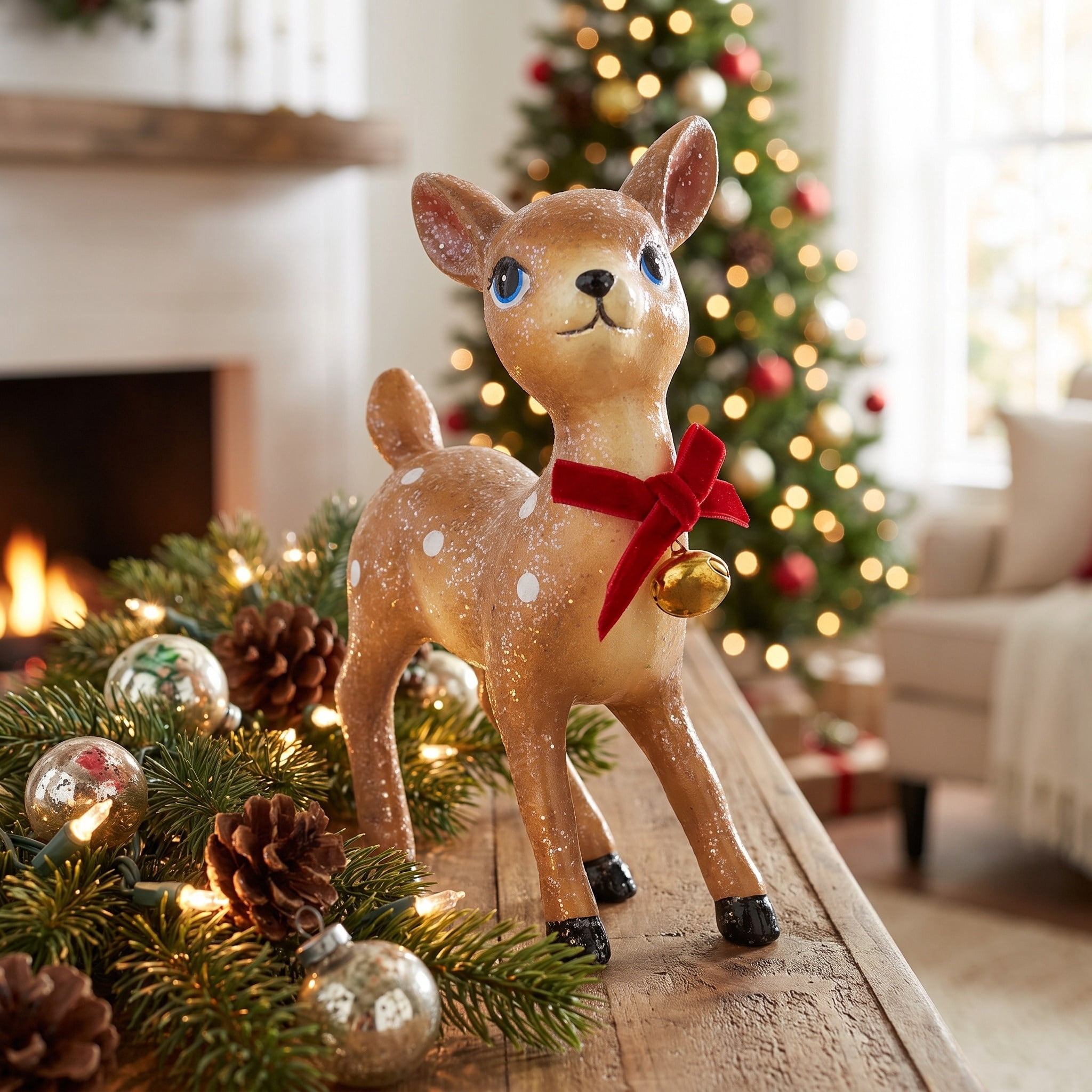 Standing Deer with Bell Christmas Decoration, Multicolor, 5.25", by Holiday Time