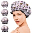 thumbnail image 7 of Shower Caps,Cute Pitbull Terriers Dog and Flower Waterproof Shower Cap for Women 4 Pieces,Double Reusable Hair Cover for Shower PEVA Elastic Stretch Hem, 7 of 7