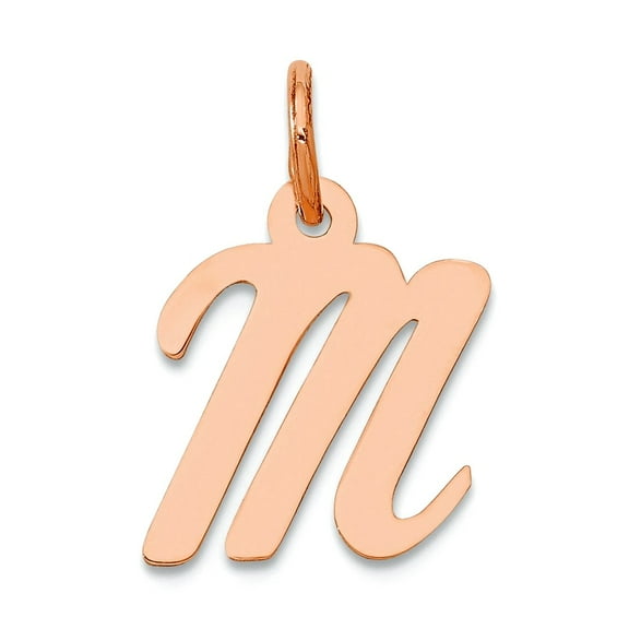 14k Rose Gold Small Script Letter M Initial Charm Pendant Necklace for Women - .3 Grams