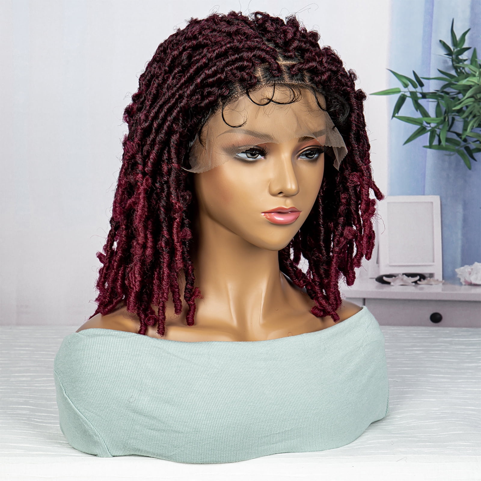 Braided Wigs for Black Women Synthetic Lace Front Wigs Knotless Box Braided Wigs Lightweight Butterfly Faux Locs Braid Braiding Hair Wigs (1B/BUG Color)