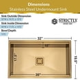 thumbnail image 5 of STRICTLY SINKS 32” Gold Work Station Kitchen Sink Undermount - Single Bowl Square Drain Stainless Steel 16 Gauge with Single Strainer Square Drain, 5 of 10