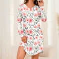 thumbnail image 4 of Lorytime Nightgowns for Women Midi Knee Length Long Sleeve Nightgowns V Neck Floral Print Sleepshirts Nightdress Sleepdress Casual Comfy Soft Lounge House Pajamas Dress White S, 4 of 7