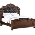thumbnail image 5 of Luckynote Eastern King Bed Frame, Traditional Antique Design with Tufted Faux Leather Headboard, Wooden Frame for Master Bedroom, Cherry Finish, 5 of 8