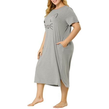 

Agnes Orinda Women s Plus Size Comfy Pajamas Cute Cat Print Side Pocket Nightgown