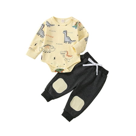 

Wassery 2Pcs Baby Girl Boy Pants Suit Long Sleeve Cartoon Dinosaur Romper Shirt Tops Long Patchwork Pants Unisex Infant Newborn Fall Outfits 0-24M