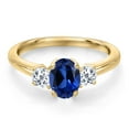 thumbnail image 3 of Gem Stone King 10K Yellow Gold Blue Created Sapphire and White Topaz Engagement Ring for Women | 1.43 Cttw | Oval 7X5MM | Gemstone September Birthstone | Size 5, 3 of 6