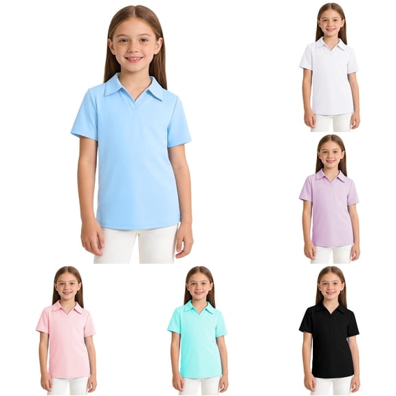 REDARER Girls Short Sleeve Polo Shirt Solid Breathable Comfort School Uniform Casual Tops,7-8 Years
