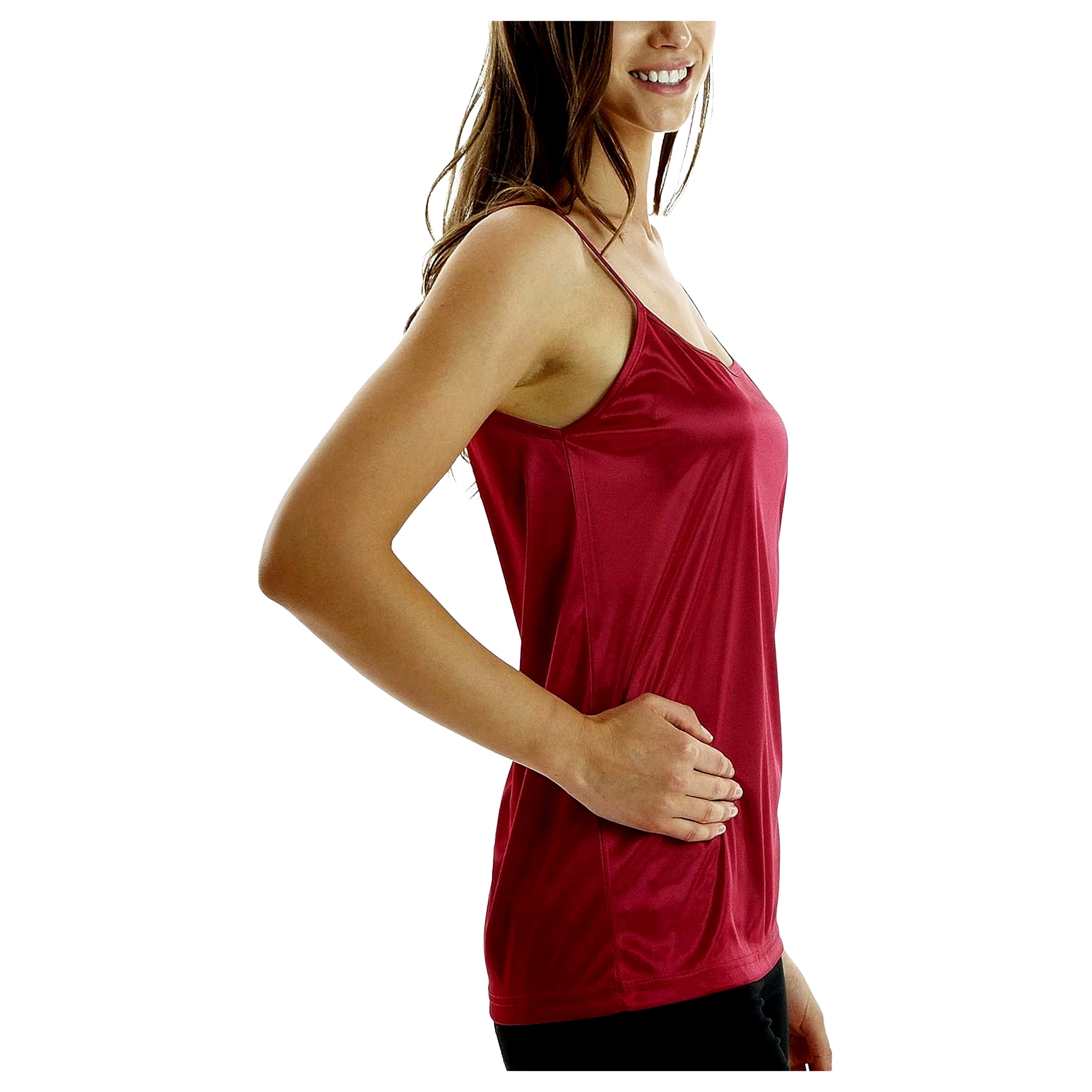 [Shop Lev] Women's Basic Satin Full Slip Top Camisole (WINE, MEDIUM)