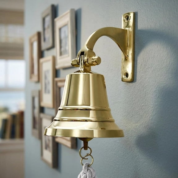 6" Polished Brass Ship Bell – Heavy Duty Nautical Maritime Watch Bell, Wall Mount Marine Dinner & Church Bell by FYNJREX
