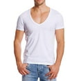 thumbnail image 2 of T-shirt Extensible pour Hommes, Col en V Profond, Coupe Ajustée, Décolleté Plongeant, Haut pour Homme, Blanc, M, 2 of 4