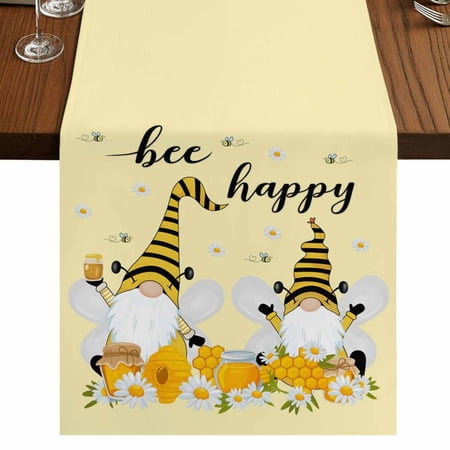 Table Runners 108 Inches Long Dress Scarves Yellow Bee Gnomes Farmhouse Coffee/Dining/Kitchen Table Runner for Living Room Spring Floral Daisy Farmhouse 13x108 Inch