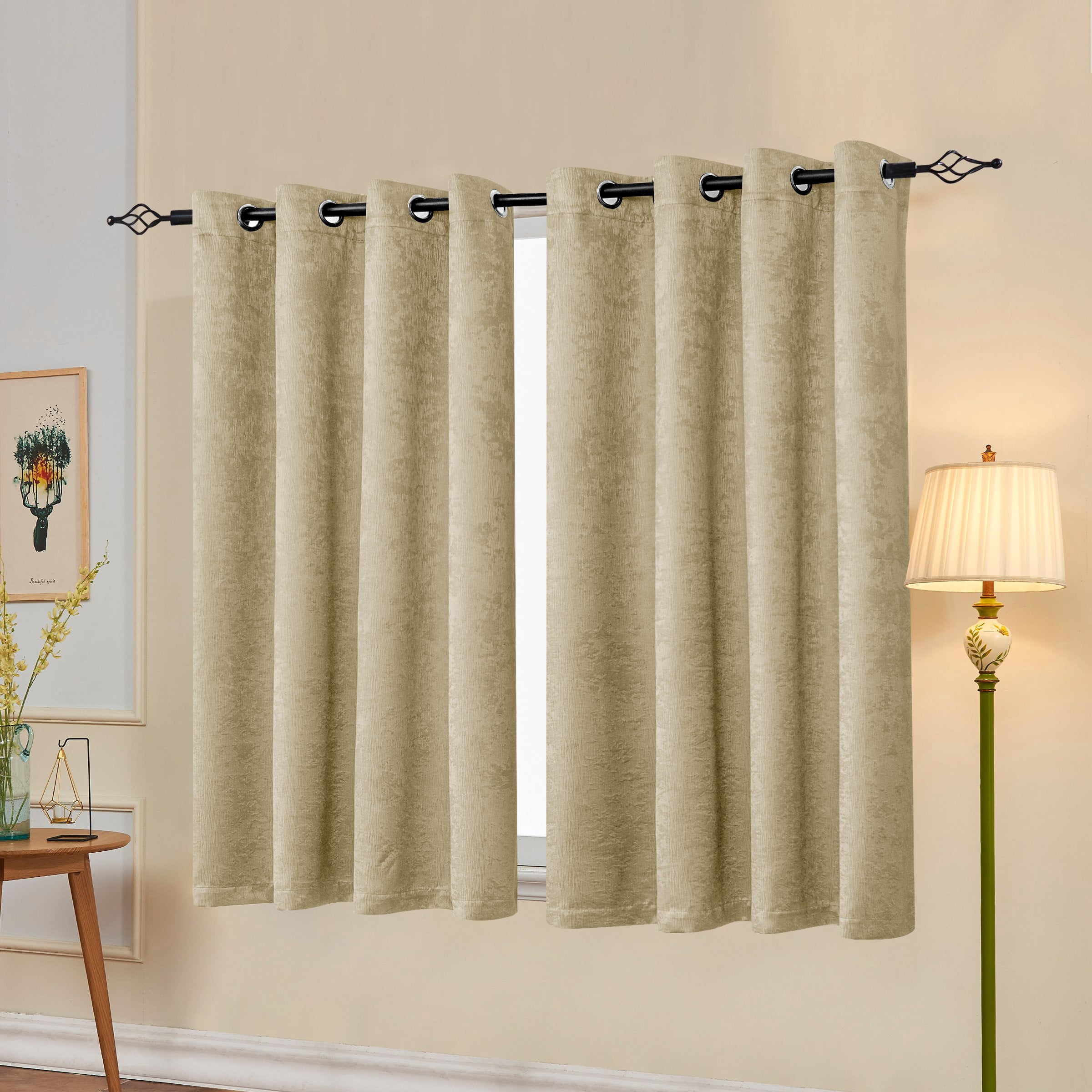 Subrtex Thermal Insulated Grommet Blackout Curtains for Bedroom, Set of 2 Panels, 52"×63", Beige